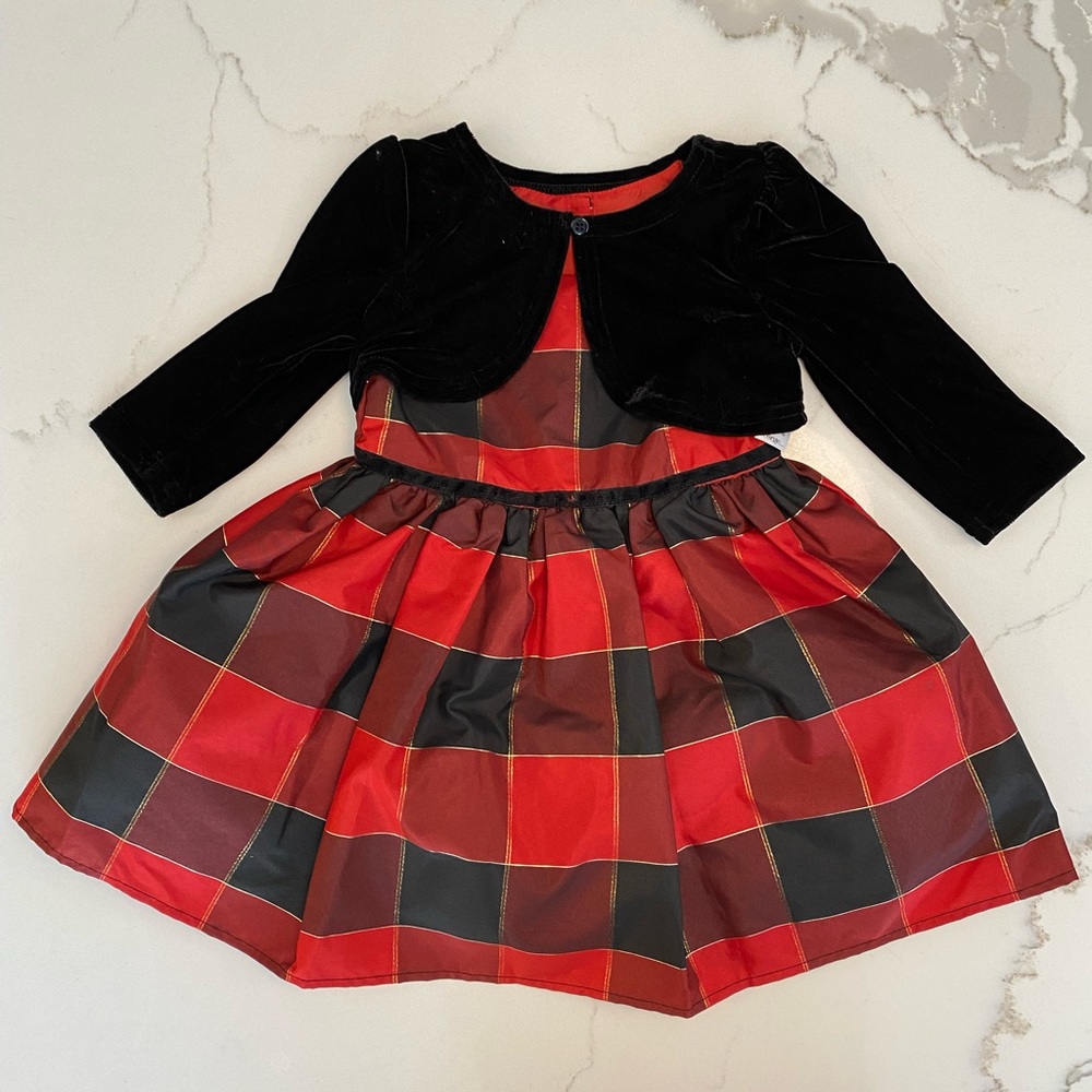 Plaid Christmas Dress with Black Shrug